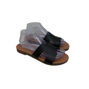 Steve Madden Harriet Black Leather Slide Sandals Shoes Womens size 8.5 M
